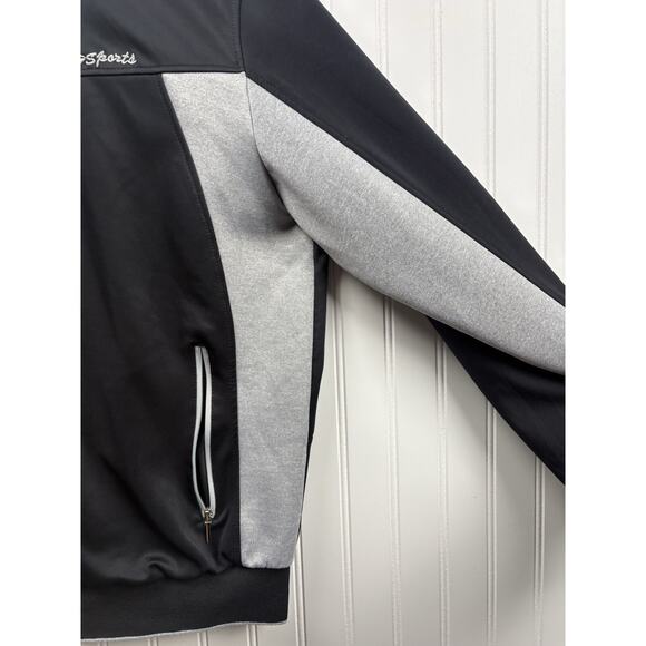 Sports Full Zip Polyester Jacket Mens Size‎ L Zip Pockets Black Grey #111 - Picture 4 of 12